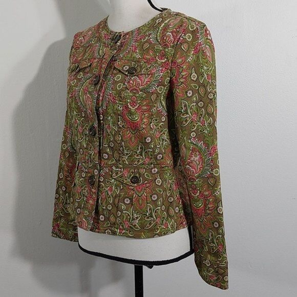 Charter Club Multicolor Paisley Floral Cotton Stretch Button Front Jacket XSP - Picture 9 of 12